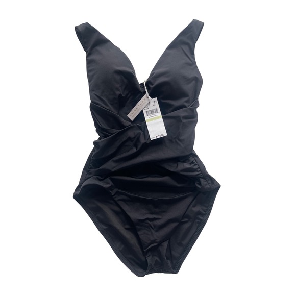 Trina Turk‎ Monaco Wrap Front Plunge One-Piece Swimsuit Black Women's Size 4 - Picture 3 of 5
